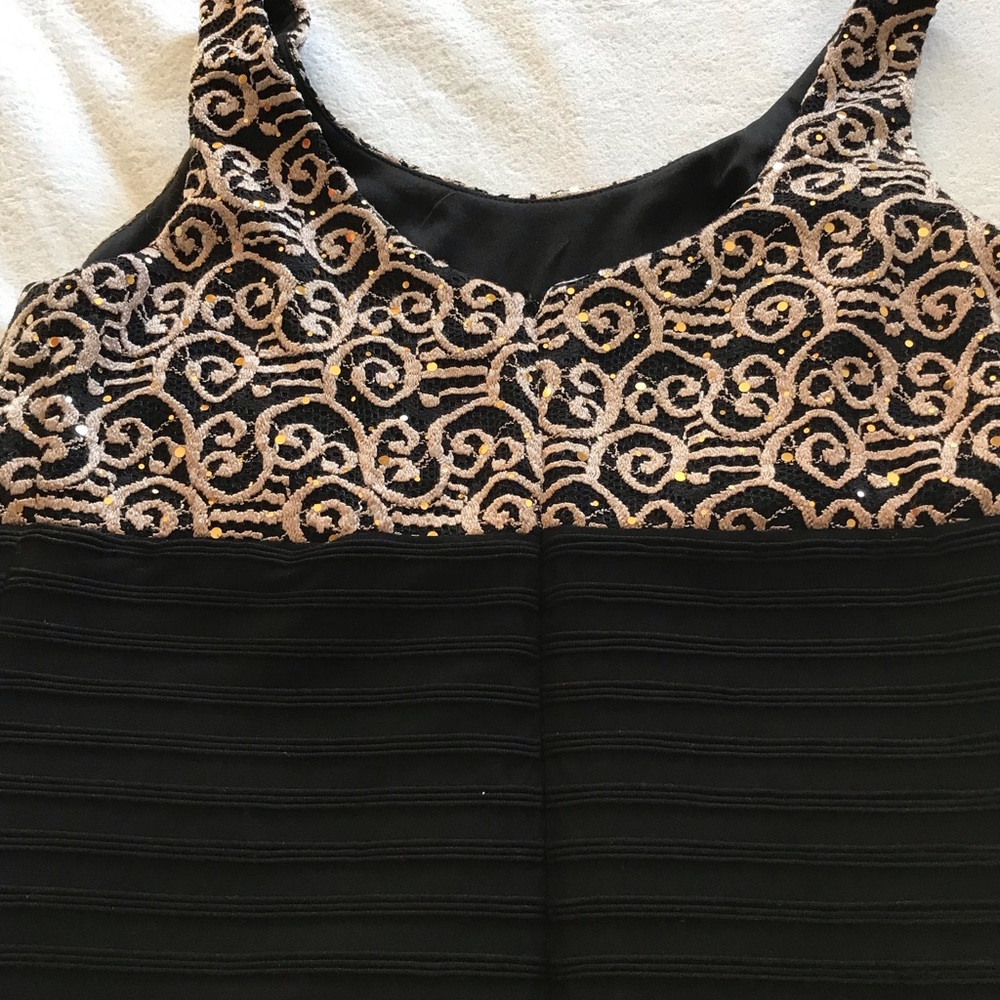 Black and Gold Dress, embellished embroidered bust, R & M Richards size 12